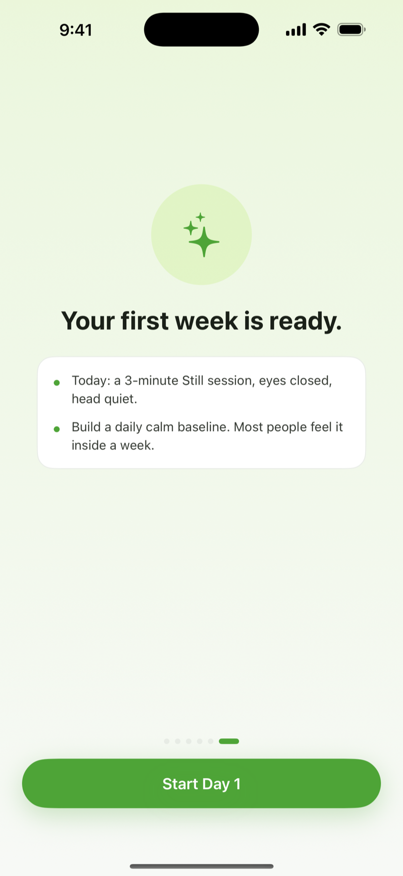 Your first week is ready card with Start Day 1 CTA