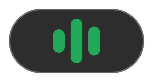 LocalScribe pill in listening state with three green voice bars animating.